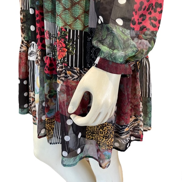 Desigual Dress Chiffon Patchwork Long Sleeve Minidress NEW w/tags - Picture 7 of 15